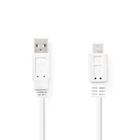 Nedis USB-Kabel / USB 2.0 / USB-A Stecker / USB Micro-B Stecker / 480 Mbps / Vernickelt / 1.00 m / Flach / PVC / Weiss / Umschlag