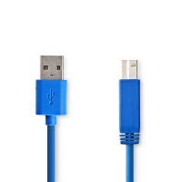 Nedis USB-Kabel / USB 3.2 Gen 1 / USB-A Stecker / USB-B Stecker / 5 Gbps / Vernickelt / 3.00 m / Rund / PVC / Blau / Umschlag