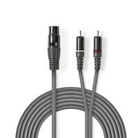 Nedis Balanced Audio-Kabel / XLR 3-Pin Buchse / 2x RCA Stecker / Vernickelt / 1.50 m / Rund / PVC / Dunkelgrau / Kartonhülle