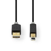 Nedis CCBW60100AT20 - 2 m - USB A - USB B - USB 2.0 - 480 Mbit/s - Anthracite