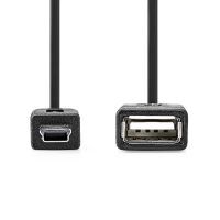 Nedis USB Micro-B Adapter / USB 2.0 / Mini 5-Pin Stecker / USB-A Buchse / 480 Mbps / OTG / 0.20 m / Flach / Vernickelt / PVC / Schwarz / Plastikbeutel