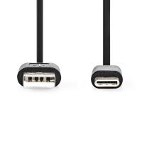 Nedis USB-Kabel / USB 2.0 / USB-A Stecker / USB-C™ Stecker / 15 W / 480 Mbps / Vernickelt / 0.10 m / Rund / PVC / Schwarz / Blister