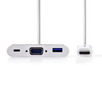 Nedis USB Multi-Port-Adapter / USB 3.1 / USB-C™ Stecker / USB-A Buchse / USB-C™ Buchse / VGA Buchse / 5 Gbps / 0.20 m / Rund / Vernickelt / PVC / Weiss / Blister