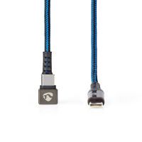 Nedis USB-Kabel / USB 2.0 / USB-C™ Stecker / USB-C™ Stecker / 480 Mbps / Vergoldet / 1.00 m / Rund / Geflochten / Nylon / Blau / Schwarz / Verpackung mit Sichtfenster