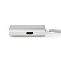 Nedis USB-C™ Adapter / USB 3.2 Gen 1 / USB-C™ Stecker / HDMI™ Ausgang / 4K@60Hz / Power delivery / 2.00 m / Rund / Vergoldet / Geflochten / Nylon / Silber / Verpackung mit Sichtfenster