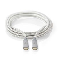 Nedis USB-Kabel / USB 3.2 Gen 2x2 / USB-C™ Stecker / USB-C™ Stecker / 100 W / 4K@60Hz / 20 Gbps / Vergoldet / 2.00 m / Rund / Geflochten / Nylon / Silber / Verpackung mit Sichtfenster