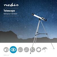 Nedis Teleskop / Blende: 50 mm / Brennweite: 600 mm / Finderscope: 5 x 24 / Max. Arbeitshöhe: 125 cm / Tripod / Schwarz / Weiss