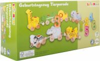 SpielMaus Holz Geburtstagszug Tierparade, 13-teilig