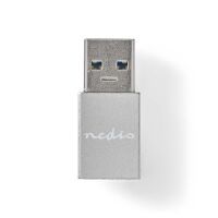 Nedis USB-A Adapter / USB 3.2 Gen 1 / USB-A Stecker / USB-C™ Buchse / 5 Gbps / Rund / Vernickelt / Schwarz / Box