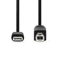 Nedis USB-Kabel / USB 2.0 / USB-C™ Stecker / USB-B Stecker / 480 Mbps / Vernickelt / 2.00 m / Rund / PVC / Schwarz / Box