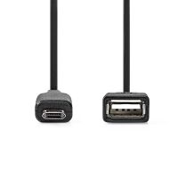 Nedis USB Micro-B Adapter / USB 2.0 / USB Micro-B Stecker / USB-A Buchse / 480 Mbps / 0.20 m / Rund / Vernickelt / PVC / Schwarz / Box