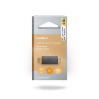 Nedis USB-A Adapter / USB 3.2 Gen 1 / USB-A Buchse / USB-A Buchse / 5 Gbps / Rund / Vergoldet / Anthrazit / Box