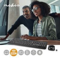 Nedis Maus und Tastatur-Set / Wireless / Maus- und Tastaturverbindung: USB / 800 / 1200 / 1600 dpi / Einstellbar DPI / AZERTY / BE-Layout