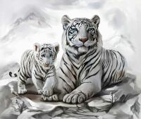  Diamond Painting Weiße Tigermama mit Jungtier 40x30 cm