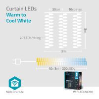 Nedis SmartLife Weihnachtsbeleuchtung / Vorhang / Wi-Fi / Warm bis kühlen weiß / 200 LED's / 3 m / Android™ / IOS