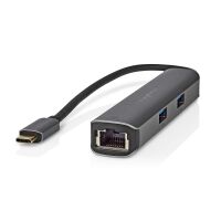 Nedis USB Multi-Port-Adapter / USB 3.2 Gen 1 / USB-C™ Stecker / HDMI™ Ausgang / RJ45 Buchse / 3x USB-A Buchse / 5 Gbps / 0.20 m / Rund / Vergoldet / PVC / Anthrazit / Box