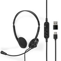 Nedis PC-Headset / Auf Ohr / Stereo / USB Type-A / USB Type-C™ / Klappbarer Mikrofon / Schwarz