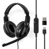 Nedis PC-Headset / Über Ohr / Stereo / USB Type-A / USB Type-C™ / Klappbarer Mikrofon / Schwarz