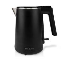 Nedis Wasserkocher / 1.0 l / Plastik / Schwarz / Um 360 Grad drehbar / Verdecktes Heizelement / Strix® Controller / Boil-dry protection