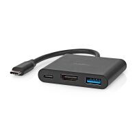 Nedis USB Multi-Port-Adapter / USB 3.2 Gen 1 / USB-C™ Stecker / HDMI™ Ausgang / USB-A Buchse / USB-C™ Buchse / 5 Gbps / 0.10 m / Rund / Vernickelt / PVC / Schwarz / Box