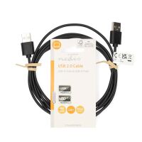 Nedis USB-Kabel / USB 2.0 / USB-A Stecker / USB-A Stecker / 480 Mbps / Vernickelt / 2.00 m / Rund / PVC / Schwarz / Label