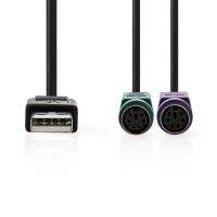 Nedis 2 in 1-Kabel / USB 2.0 / USB-A Stecker / 2x PS/2 Buchse / 480 Mbps / 0.30 m / Vernickelt / Rund / PVC / Schwarz / Box