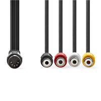 Nedis DIN-Audio-Kabel / DIN 5-Pin Stecker / 4x RCA Buchse / Vernickelt / 0.20 m / Rund / PVC / Schwarz / Label