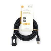 Nedis Aktive USB-Kabel / USB 2.0 / USB-A Stecker / USB-A Buchse / 480 Mbps / 5.00 m / Rund / Vernickelt / PVC / Kupfer / Label