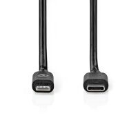 Nedis Lightning Kabel / USB 2.0 / Apple Lightning 8-Pin / USB-C™ Stecker / 480 Mbps / Vernickelt / 1.00 m / Rund / PVC / Schwarz / Label