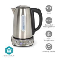 Nedis SmartLife Wasserkocher / Wi-Fi / 1.7 l / Edelstahl / 70,80,90,100 °C / Temperaturanzeige / Um 360 Grad drehbar / Verdecktes Heizelement / Strix® Controller / Android™ / IOS