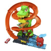 Mattel Hot Wheels City T-Rex-Feuerschlacht Spielset und Die-Cast-Spielzeugauto im Maßstab 1:64, gegn