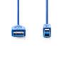 Nedis USB-Kabel / USB 3.2 Gen 1 / USB-A Stecker / USB-B Stecker / 5 Gbps / Vernickelt / 3.00 m / Rund / PVC / Blau / Umschlag