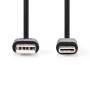 Nedis USB-Kabel / USB 2.0 / USB-A Stecker / USB-C™ Stecker / 5 W / 480 Mbps / Vernickelt / 1.00 m / Rund / PVC / Schwarz / Label