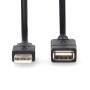 Nedis USB-Kabel / USB 2.0 / USB-A Stecker / USB-A Buchse / 480 Mbps / Vernickelt / 3.00 m / Rund / PVC / Schwarz / Label