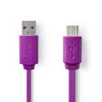 Nedis USB-Kabel / USB 2.0 / USB-A Stecker / USB Micro-B Stecker / 2.5 W / 480 Mbps / Vernickelt / 1.00 m / Flach / PVC / Violett / Plastikbeutel