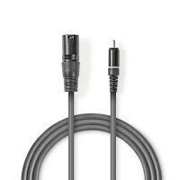 Nedis Unausgeglichen Audiokabel / XLR 3-Pin Stecker / RCA / Vernickelt / 3.00 m / Rund / PVC / Dunkelgrau / Kartonhülle