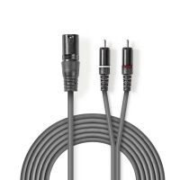 Nedis Balanced Audio-Kabel / XLR 3-Pin Stecker / 2x RCA Stecker / Vernickelt / 3.00 m / Rund / PVC / Dunkelgrau / Kartonhülle