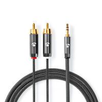 Nedis Stereo-Audiokabel / 3.5 mm Stecker / 2x RCA Stecker / Vergoldet / 1.00 m / Rund / Grau / Gun Metal Grau / Verpackung mit Sichtfenster