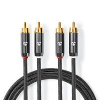 Nedis Stereo-Audiokabel / 2x RCA Stecker / 2x RCA Stecker / Vergoldet / 2.00 m / Rund / Grau / Gun Metal Grau / Verpackung mit Sichtfenster