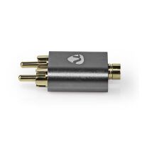 Nedis Stereo-Audio-Adapter / 2x RCA Stecker / 3.5 mm Buchse / Vergoldet / Gerade / Aluminium / Gun Metal Grau / 1 Stück / Verpackung mit Sichtfenster