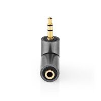 Nedis Stereo-Audio-Adapter / 3.5 mm Stecker / 3.5 mm Buchse / Vergoldet / Gerade / Metall / Gold / Gun Metal Grau / 1 Stück / Verpackung mit Sichtfenster