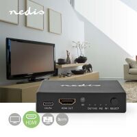 Nedis HDMI ™ Schalter / 3-Port port(s) / 3x HDMI™ Eingang / HDMI™ Ausgang / 8K@60Hz / 45 Gbps / ferngesteuert / Aluminium / Anthrazit