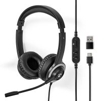 Nedis PC-Headset / Auf Ohr / Stereo / USB Type-A / USB Type-C™ / Klappbarer Mikrofon / Schwarz