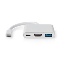 Nedis USB Multi-Port-Adapter / USB 3.2 Gen 1 / USB-C™ Stecker / HDMI™ Ausgang / USB-A Buchse / USB-C™ Buchse / 5 Gbps / 0.10 m / Rund / Vernickelt / PVC / Weiss / Box