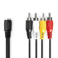 Nedis DIN-Audio-Kabel / DIN 5-Pin Buchse / 4x RCA Stecker / Vernickelt / 0.20 m / Rund / PVC / Schwarz / Label