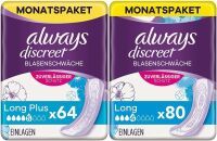 Always Discreet Inkontinenzeinlagen Long Plus, Monatspaket, 4 x 16 Stück & Discreet Inkontinenzeinlagen Long, Monatspaket, diskreter Schutz & hohe Saugstärke, 80 Binden, 4 x 20 Stück 