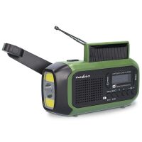 Nedis Notfallradio / Tragbare Ausführung / DAB+ / FM / Batteriebetrieben / Handkurbel / Solar Powered / Stromversorgung über USB / Wecker / Grün / Schwarz