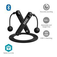 Nedis SmartLife Outdoor-Sport / Sprungseil / Bluetooth® / Dual Hall sensor / LED-Anzeige / PVC / 3.00 m / Akku-Bälle / Beutel mit Kordelzug / Schwarz