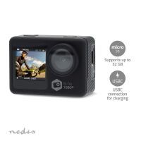 Nedis Action Cam / Dualer Bildschirm / 1080p@30fps / 12 MPixel / Wasserdicht bis: 30.0 m / 70 min / Wi-Fi / App erhältlich für: Android™ / IOS / Inkl. halterung / Schwarz