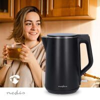 Nedis Wasserkocher / 1.5 l / Plastik / Schwarz / Um 360 Grad drehbar / Verdecktes Heizelement / Strix® Controller / Boil-dry protection